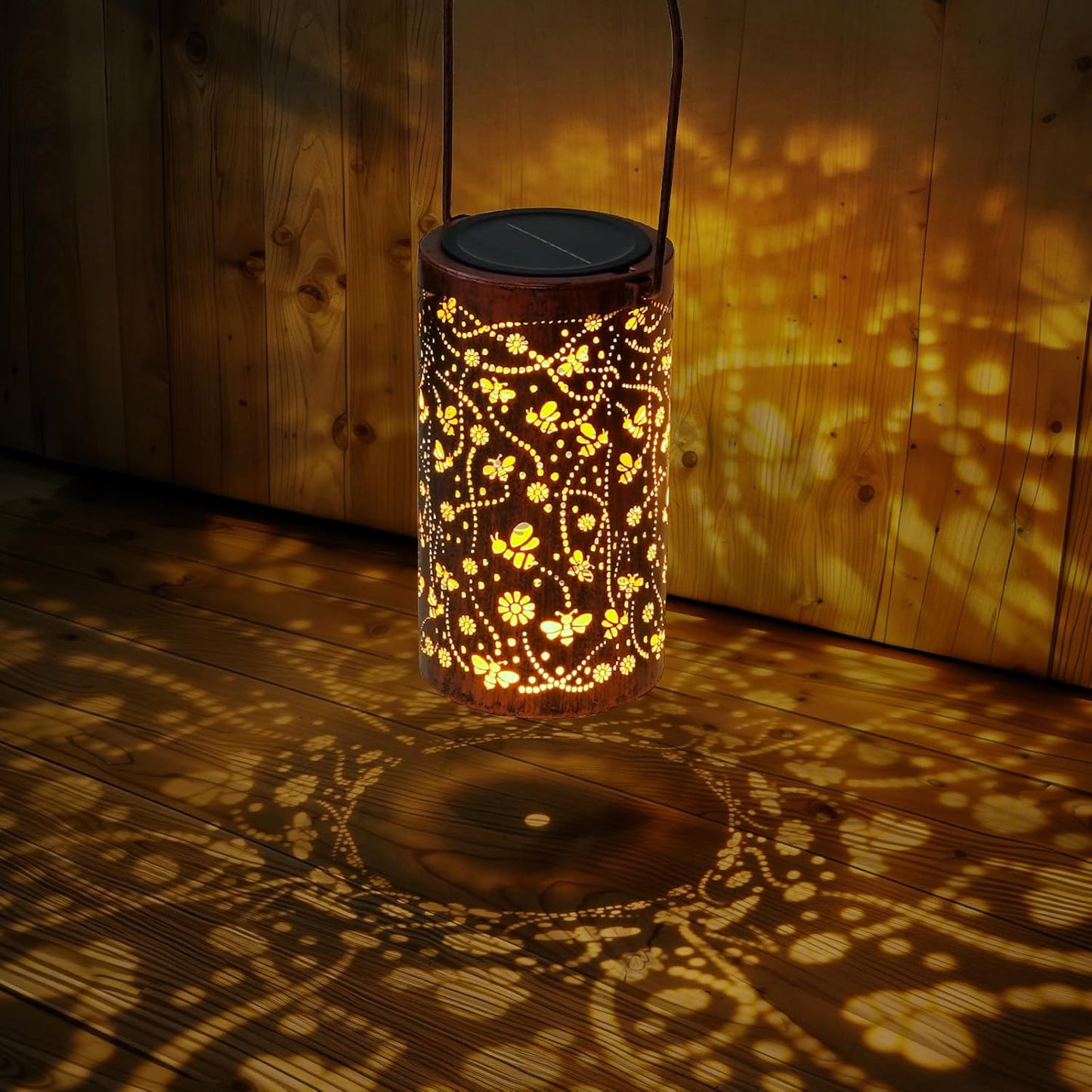 Homemory Bee Solar Lanterns Lights Outdoor Waterproof, Hollowed-Out Metal Decor Lantern, Gifts for Women, LED Solar Lights Metal Decoration Outside for Yard, Patio, Backyard, Porch, Lawn