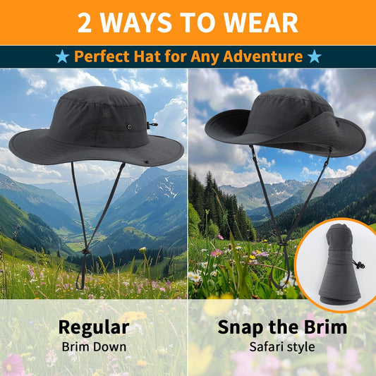 Home Prefer UPF50+ Mens Sun Hat Wide Brim Womens UV Protection Beach Bucket Hat for Fishing Hiking Snap Up Cowboy Hat