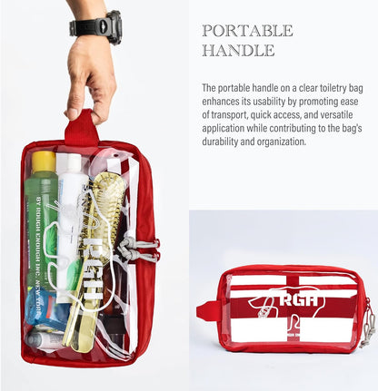 Rough Enough Clear Toiletry Bag Travel Cosmetic Makeup Toothbrush Case Pouch Organizer for Women Men Leakproof Traveling Essentials Red