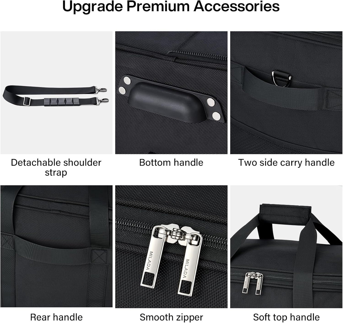 MILADA Expandable Luggage Bags for Travel Foldable Suitcase with Wheels Collapsible Rolling Travel Duffle Bag Lightweight Large Suitcases without Telescoping Handle, Black