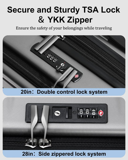 Luggage Sets 2 Pieces, 20 Inch Carry On Luggage and Expandable 28 Inch Checked Luggage with Spinner Wheels, Lightweight ABS+PC Hard Shell Suitcase with Front Opening, TSA Lock (Gray, 20/28)