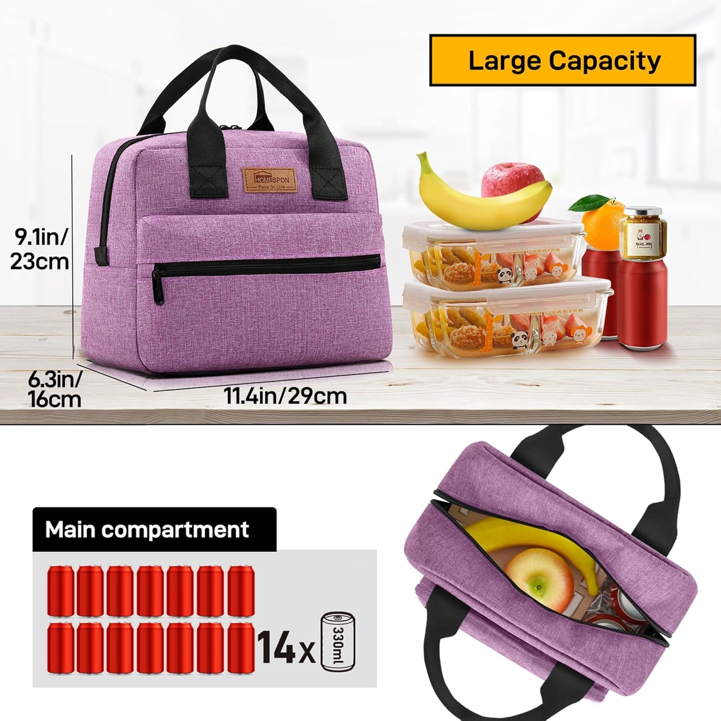 HOMESPON Insulated Lunch Bag for Women Men Lunch Box Cooler Lunch Tote for Work Picnic (Purple)