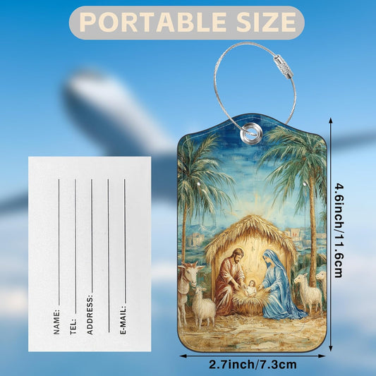 2 Pcs Nativity Scene Luggage Tags for Suitcases PU Leather Baggage Tags Name ID Label with Privacy Cover and Stainless Steel Loop for Men Women Travel Bag Suitcase