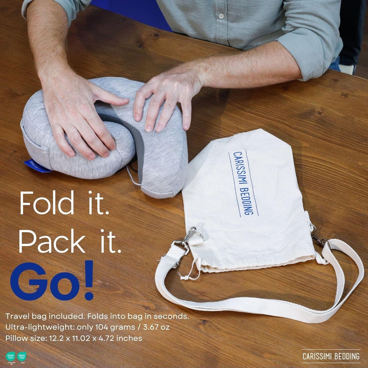 Travel Pillow with Bag – Compact Memory Foam Neck Pillow for Airplane, Car and Office – Ergonomic Design for Travel Comfort and Shoulder & Neck Support