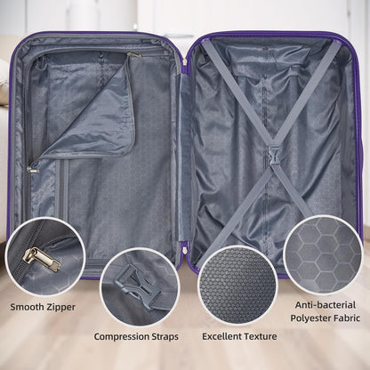 LARVENDER Luggage Sets 5 Piece Hardside Expandable Suitcase with Wheels Lock,PC+ABS Hardside Lightweight Rolling Suitcase for Women and Men,Midnight Berry