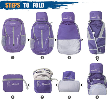 ZOMAKE Ultra Lightweight Packable Backpack 25L, Foldable Hiking Backpacks Water Resistant Small Folding Daypack for Travel(Purple)