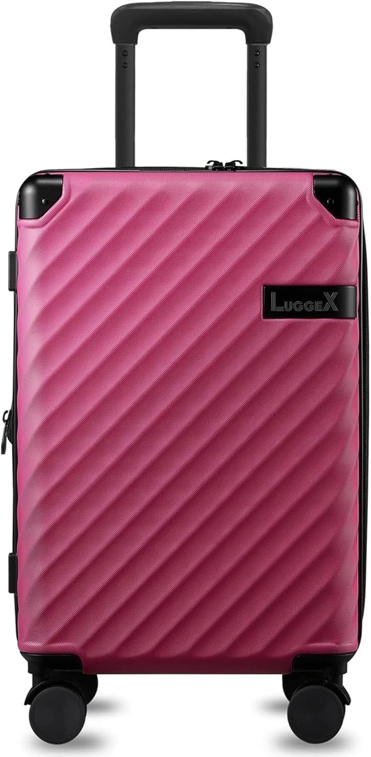 LUGGEX Luggage with Spinner Wheels, Polycarbonate Expandable Hard Shell Suitcase, Carry On 20 Inch, Hot Pink