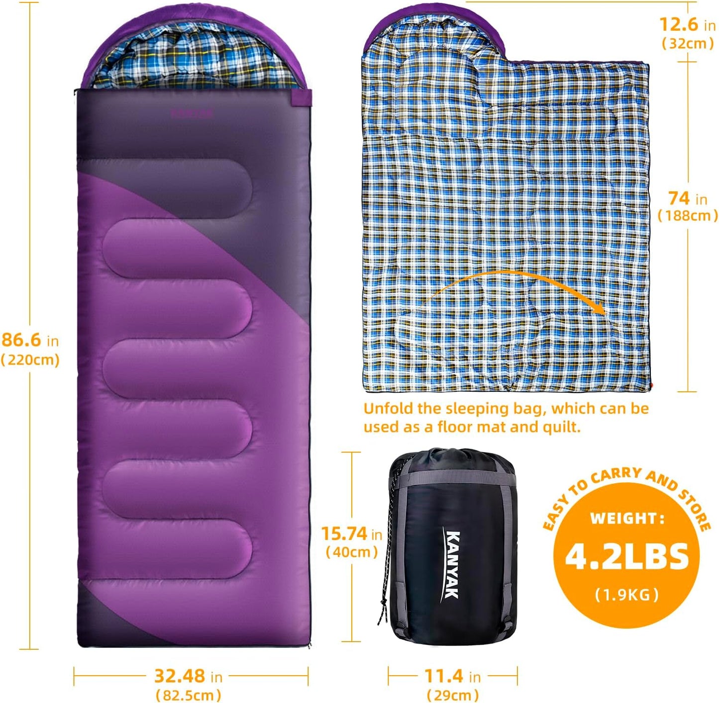 Camping Sleeping Bag, 32℉ Sleeping Bags for Adults Kids Teens Cold Weather Warm Sleeping Bag Winter for 3-4 Season Camping, Camping Gear Equipment, Traveling, and Outdoors