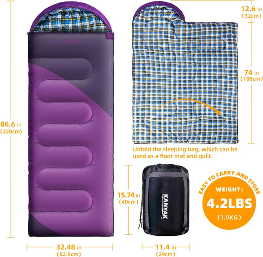 Camping Sleeping Bag, 32℉ Sleeping Bags for Adults Kids Teens Cold Weather Warm Sleeping Bag Winter for 3-4 Season Camping, Camping Gear Equipment, Traveling, and Outdoors