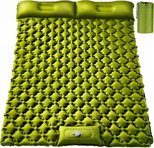 Double Sleeping Pad, Ultralight 3" Extra-Thick Self Inflating Sleeping Mat for 2 Person with Pillow Built-in Foot Pump Portable Camping Mat for Backpacking, Hiking, Traveling, Tent, Camping
