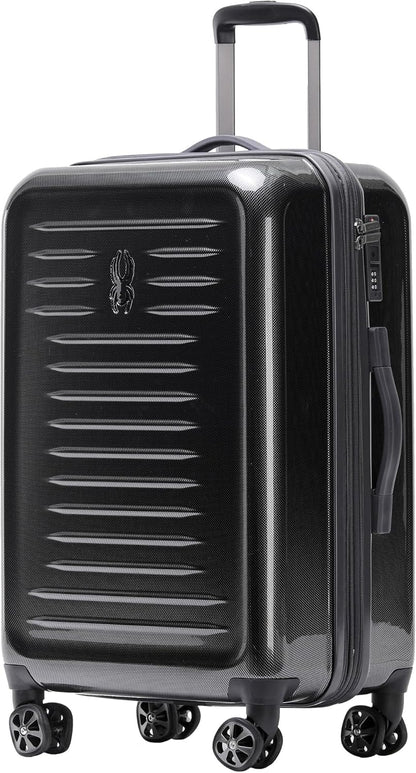 Spyder Rails 25 Inch Expandable Hardside Upright Suitcase with 360° Spinner Wheels, TSA Approved Lock, Black
