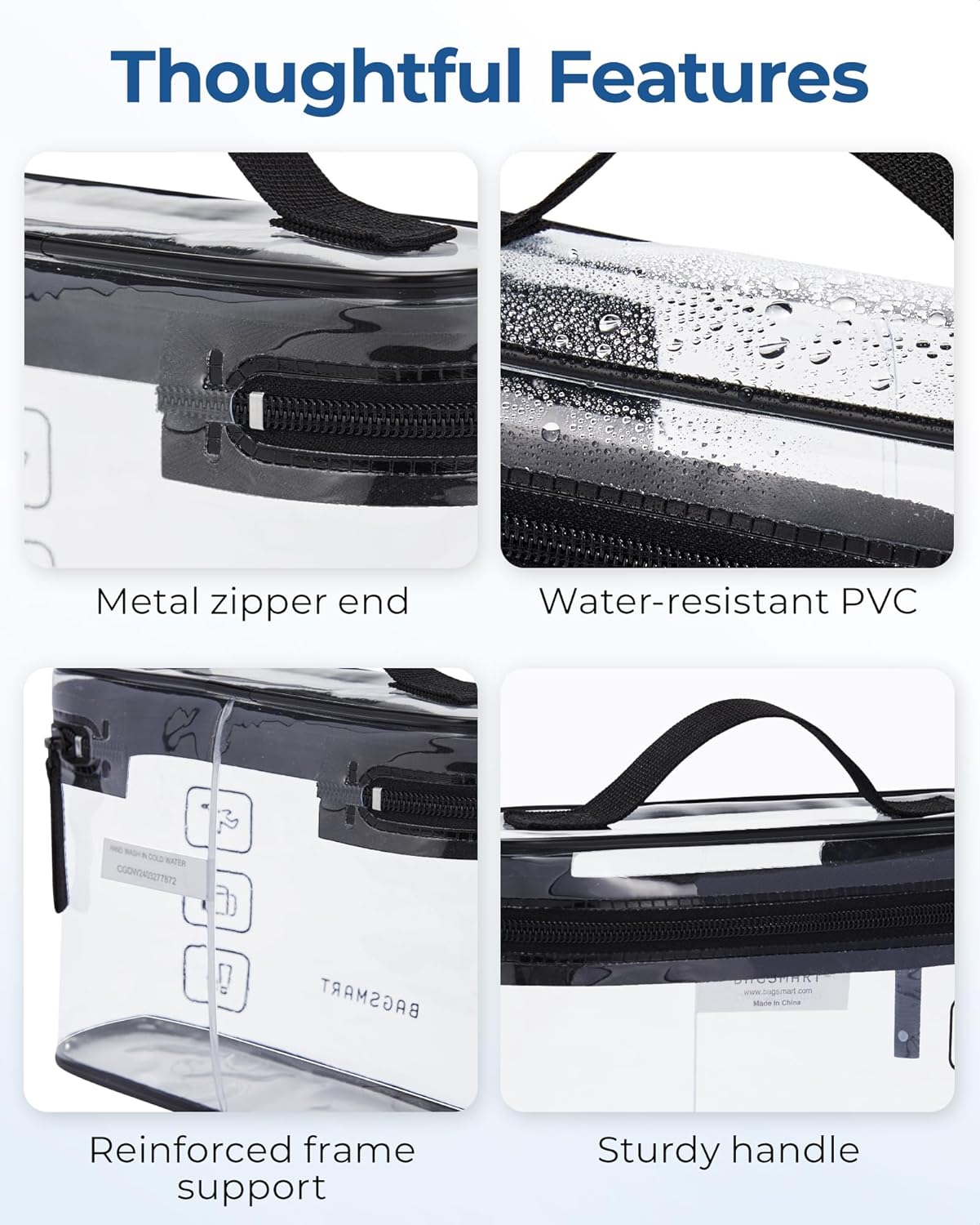 BAGSMART TSA Approved Toiletry Bag, 2 Pack Clear Makeup Cosmetic Bag Organizer, Quart Size Travel Bag for Toiletries, Carry-on Travel Accessories Essentials, Rose Red-2pcs