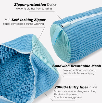 Shoe Washing Machine Bag,Laundry Shoe Bag for Washer and Dryer,Reusable Shoe Cleaning Bag for Sneakers,Tennis Shoes,With Self-locking Zipper, Microfiber Inside,Include Shoes Storage Bag