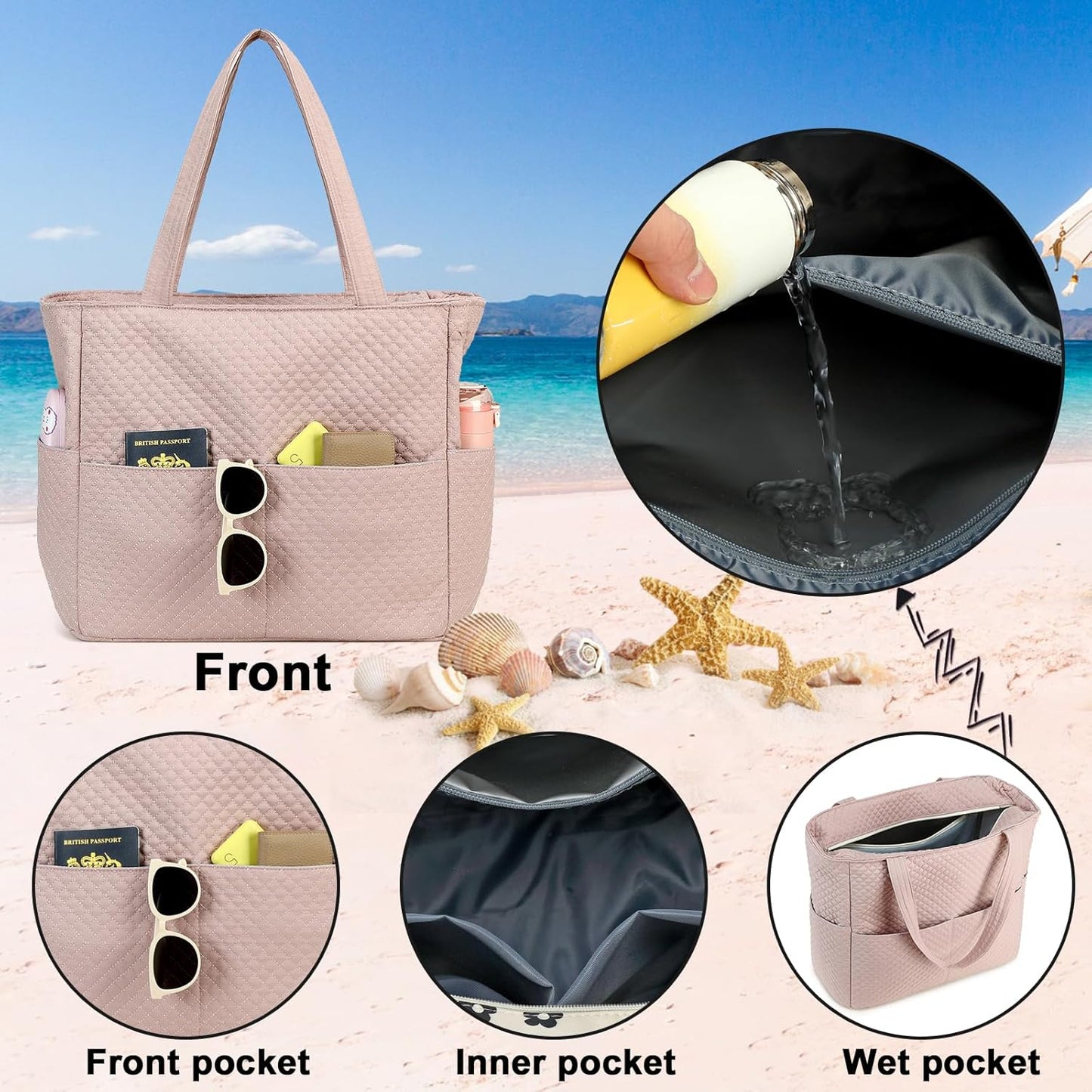 Beach Pool Bags Tote for Women Ladies Large Gym Tote Carry On Bag With Wet Compartment for Weekender Travel Waterproof