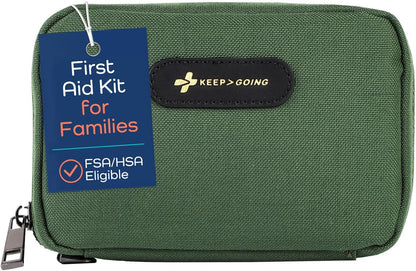 Keep Going Travel First Aid Kit for Kids – 130 Pc. for Car, Purse, Diaper Bag, Backpack, & Suitcase, with Latex-Free Bandages – 7 x 5 x 2 in. Travel First Aid Kit TSA-Approved