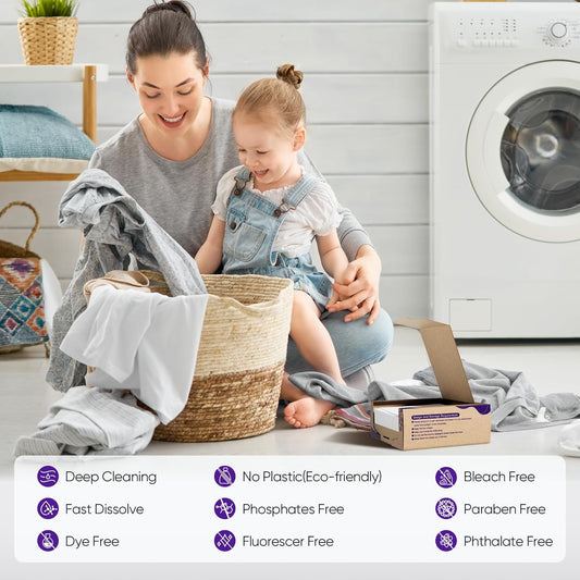 Lavender Laundry Detergent Sheets Travel Eco-friendly 300 Loads Fisroa Clothes Washing Detergent Sheets Plastic-Free Washer Strips Liquidless Laundry Strips Tablet