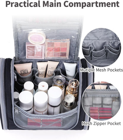 Narwey Hanging Toiletry Bag for Women Travel Makeup Bag Organizer Toiletries Bag for Cosmetics Essentials Accessories (Large, Black)