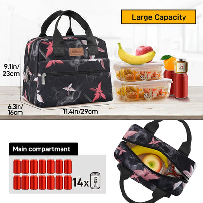 HOMESPON Insulated Lunch Bag for Women Men Lunch Box Cooler Lunch Tote for Work Picnic (Pink Flowers)