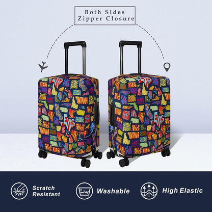 Explore Land Travel Luggage Cover Suitcase Protector Fits 23-26 Inch Case (America Map, M)