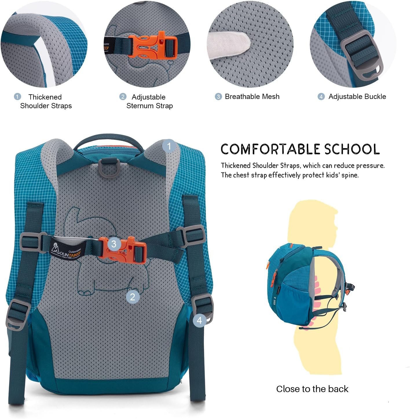 MOUNTAINTOP 8L Kids Backpack,Toddler Backpack Travel Daypack with Chest Strap,Small Backpack for Preschool and Kindergarten