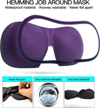 3D Eye mask for Sleeping,Machine Washable, Sleep Mask for Women, Blinder Blindfold Airplane (Black+Purple)
