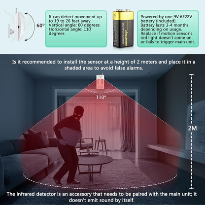 KERUI Home Security System Indoor Outdoor Weather-Proof Siren Window Door Sensors Motion Sensor Alarm with Remote Control More DIY, Wireless House Hotel Garage Shop Burglar Door Alarm, NO WIFI/GSM/APP
