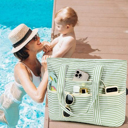 LEDAOU Beach Bags for Women, Beach Bags Waterproof Sandproof, Packable Beach Tote Bag with Zipper Travel Sports