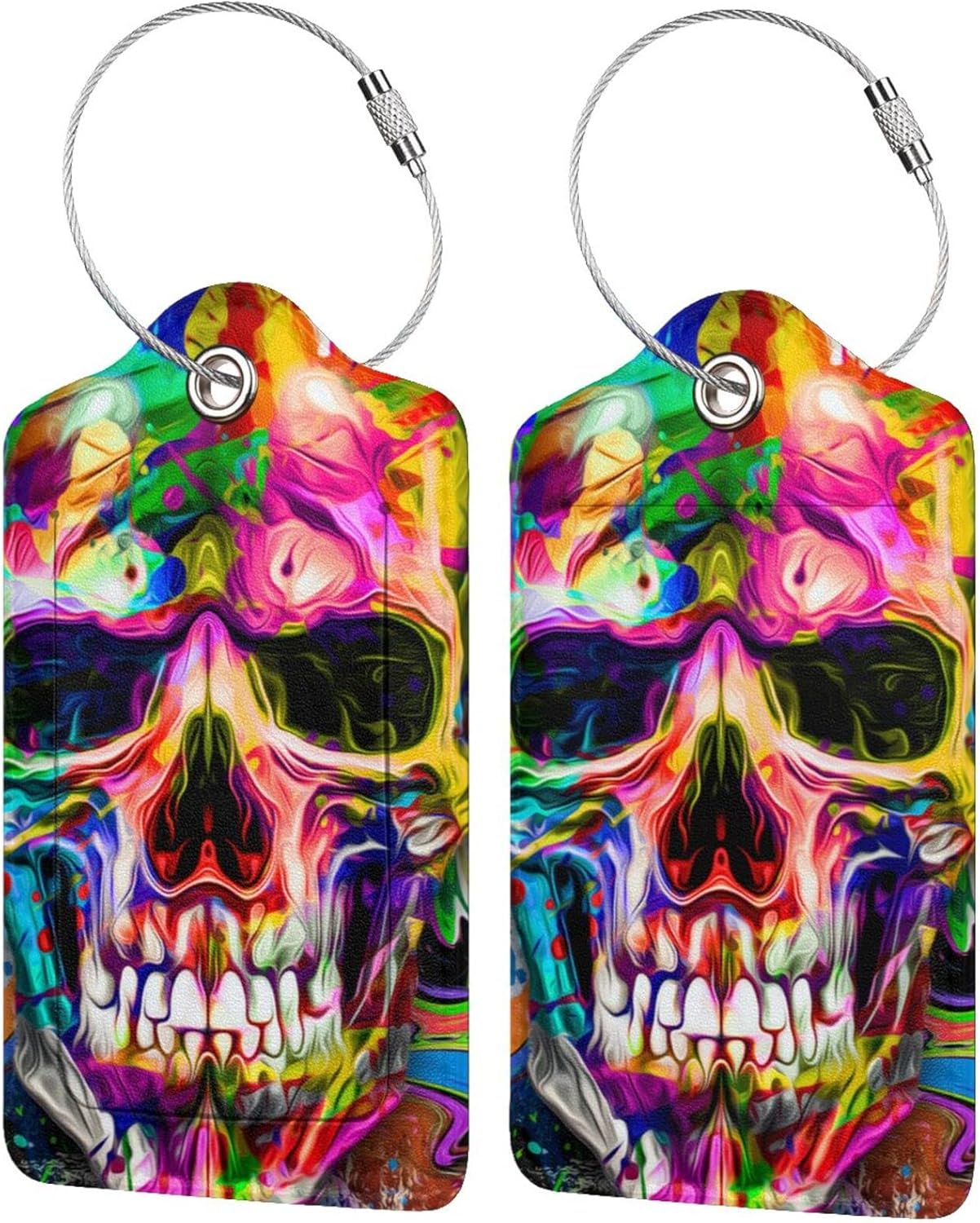 Artistic Skull Leather Luggage Tags for Suitcases with Cool Pattern Print, Waterproof Private Name ID Labels for Travel Baggage Bag Suitcase Lunch Box, Cruise Ships, Travel Accessories Tags