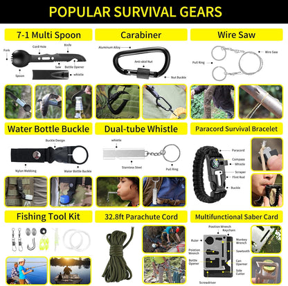 Survival Kit, 160 Pcs Emergency Supplies Camping Accessories with Upgraded Molle Bag, Gifts for Men Outdoor Adventure Camping Hiking Hunting (Green)