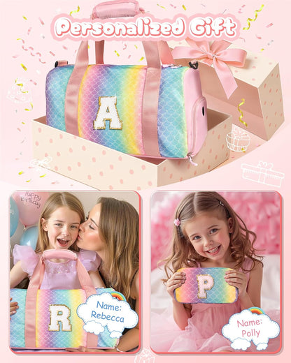 Easter Gifts for Teens Girls-Girl Gym Bag with Shoe Compartment, Kid Personalized Weekender Overnight Bags, Initial Travel Tote with Makeup Pouch, Gift for 3 4 5 6 7 Year Old Kids (Letter T)