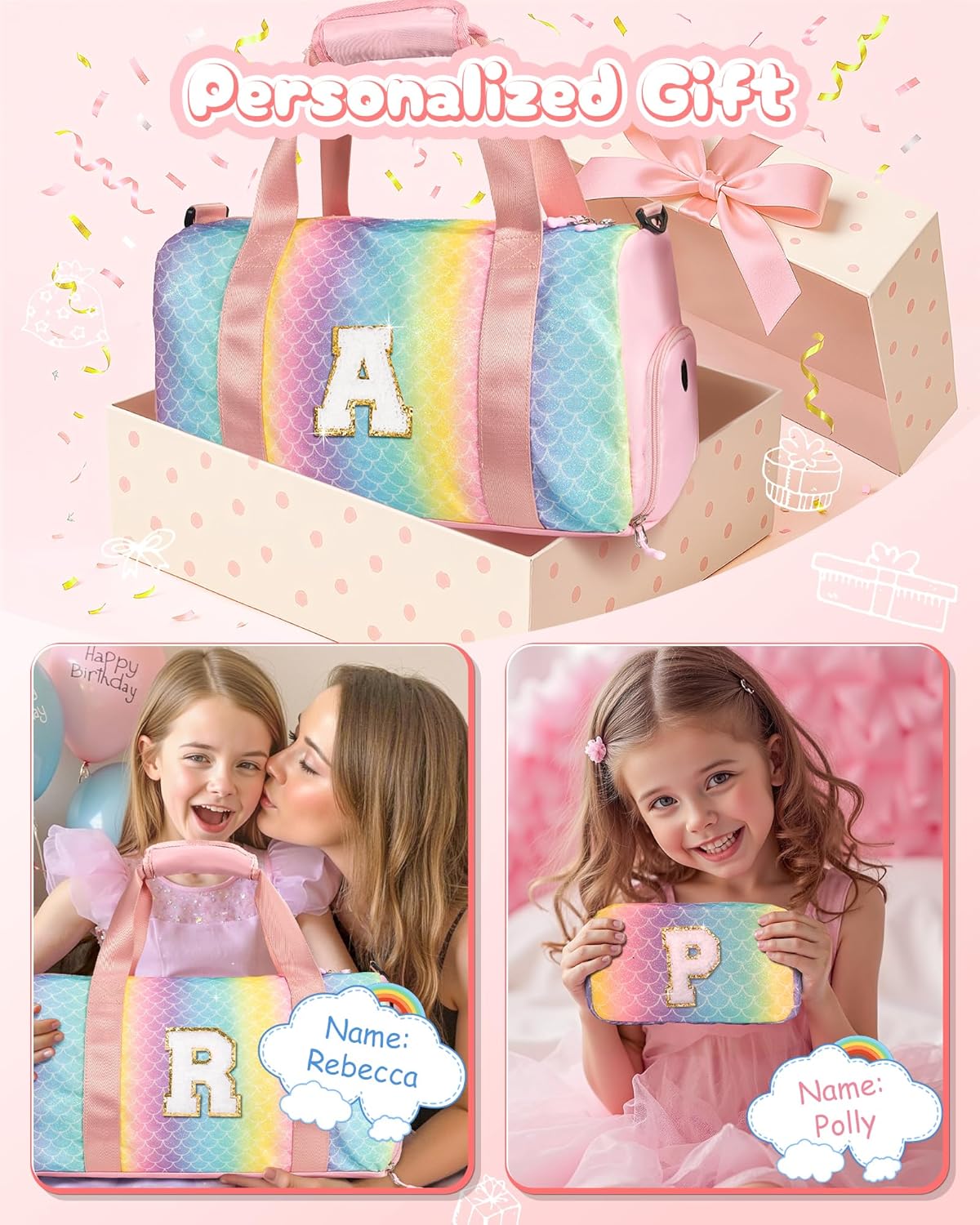 Dorm Room Essentials for Girls-Girl Gym Bag with Shoe Compartment, Kid Personalized Weekender Overnight Bags, Initial Travel Tote with Makeup Pouch, Preppy Stuff Gifts for Kids (Letter F)