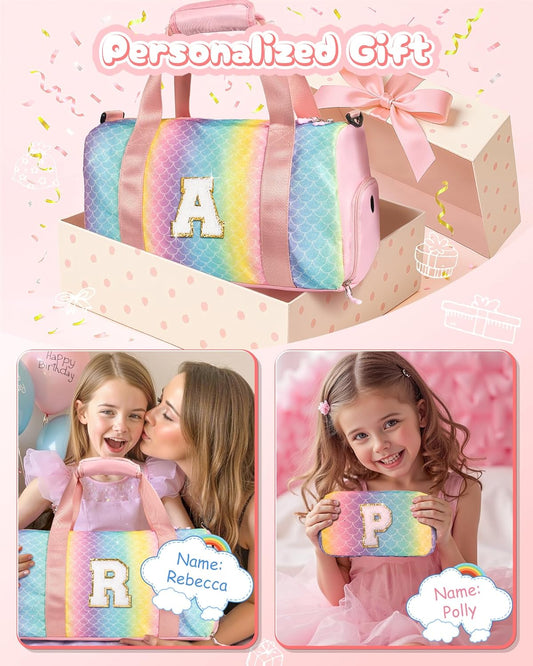 6 7 8 9 10 Year Old Girls Birthday Gift-Girl Gym Bag with Shoe Compartment, Kid Personalized Weekender Overnight Bags, Initial Travel Tote with Makeup Pouch, Easter Gifts for Teen (Letter Q)