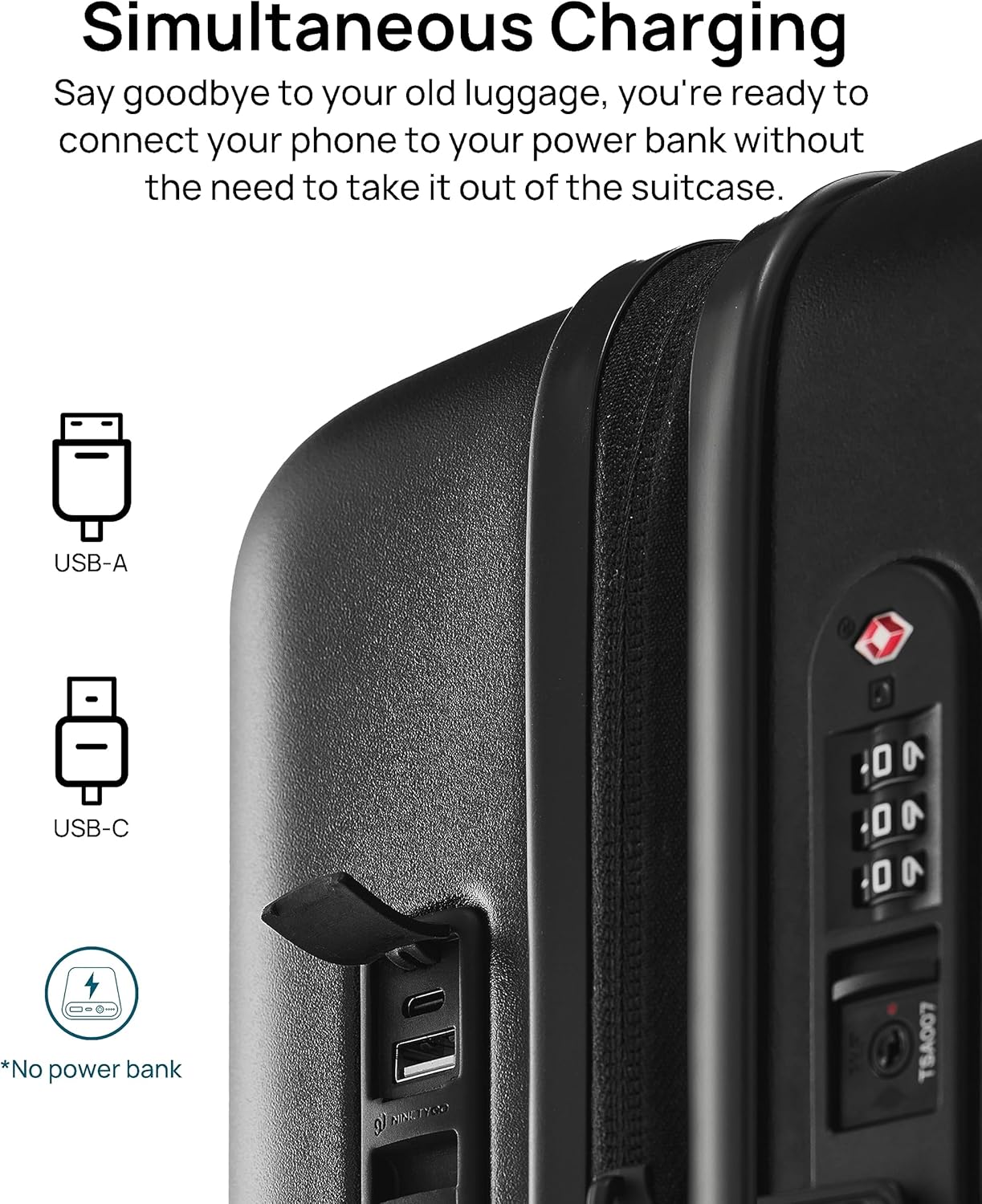 Carry on Luggage 22 X 14 X 9 Airline Approved, 20 Inch Luggage for 3-5 Days Travel, Double Spinner Wheels, 100% Hardshell PC, TSA Lock (11-Pirate Black (USB Port), Checked 24-Inch)