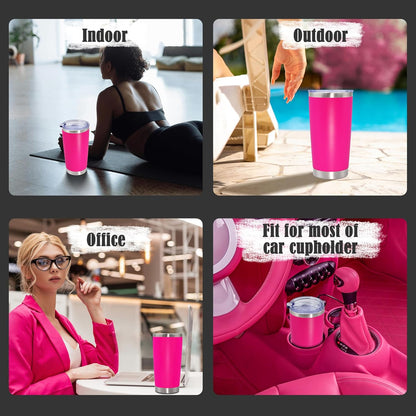 20 oz Tumbler Coffee Tavel Tumblers Bulk with Lid Stainless Steel Double Wall Vacuum Insulated Mug Powder Coated Cups fit Car Cupholder for Hot and Cold - Hot Pink, 12Pack