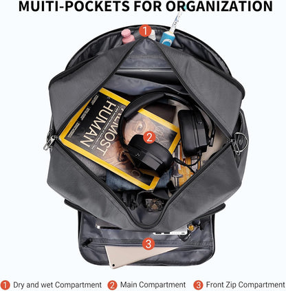 WITZMAN Weekender Bags for Men Women Carry On Duffle Overnight Bag with Toiletry Bag Sets Travel Duffel Bag Shoes Compartment （B694 Silvery Grey）