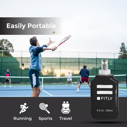 FITLY Soft Flask - Shrink As You Drink Soft Water Bottle for Hydration Pack - Folding Water Bottle Ideal for Running, Hiking, Cycling, Climbing & Rigorous Activity