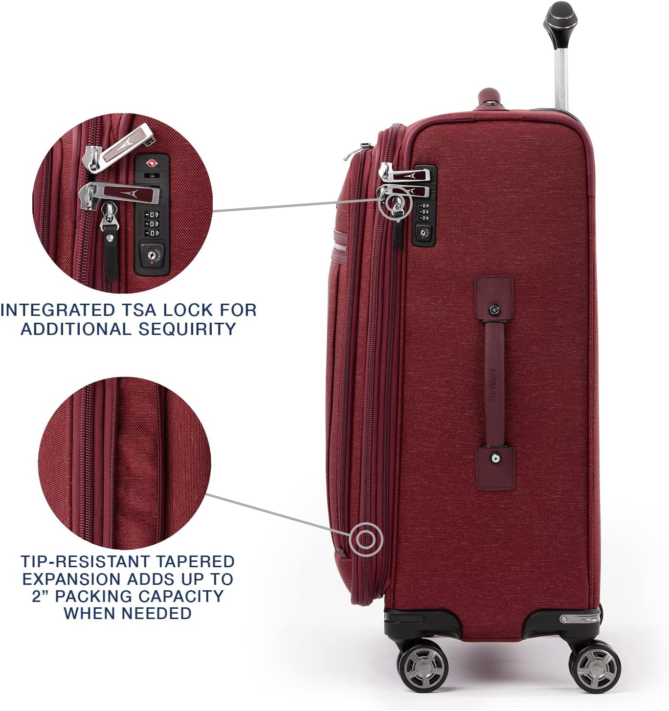 Travelpro Platinum Elite Softside Expandable Checked Luggage, 8 Wheel Spinner Suitcase, TSA Lock, Men and Women, Bordeaux Red, Checked Medium 25-Inch