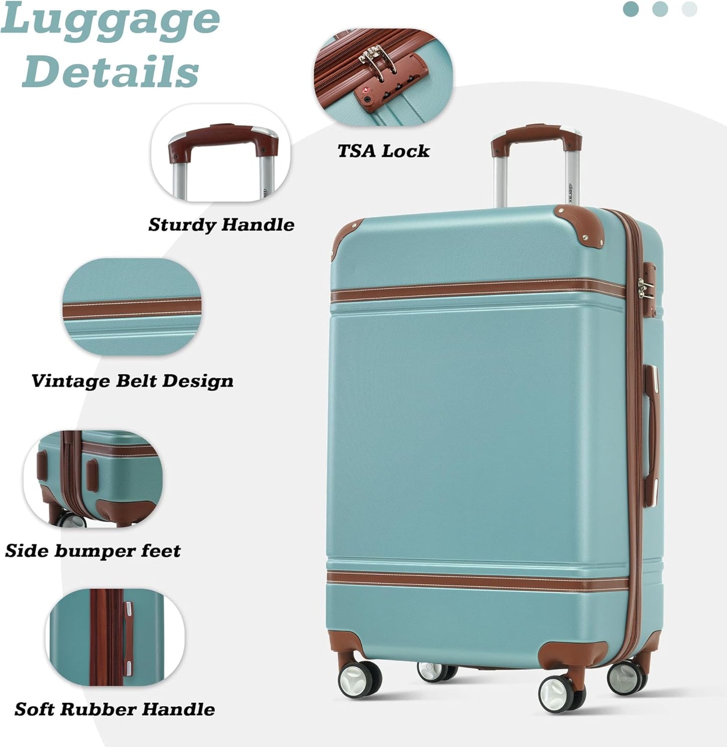Merax Suitcase Set 24 inches Expandable Luggage with TSA Lock Spinner Wheels Hardshell Lightweight Vintage Luggage with Travel Bag,Green