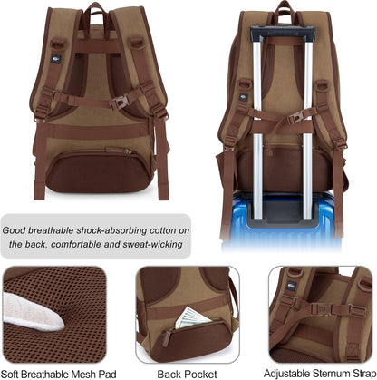 Tzowla Canvas Laptop College Backpack for Men and Women,Travel Work Vintage Rucksack with USB/Type-C Charging Port,Lightweight Hiking Casual Daypack Backpacks fit 15.6 inch Notebook,Brown