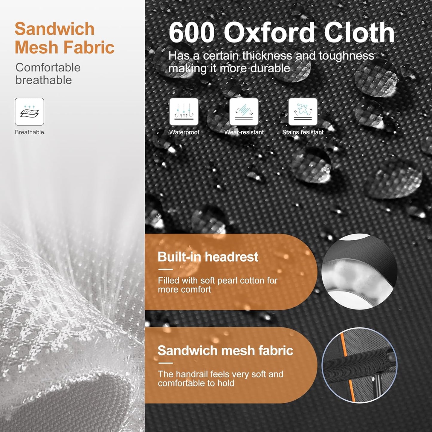 LET'S CAMP Oversized Camping Chairs 29.52" High Back Heavy Duty Lawn Chair Support 500LBS, Portable Collapsible Chair with Cup Holder, Side Pocket(Black)