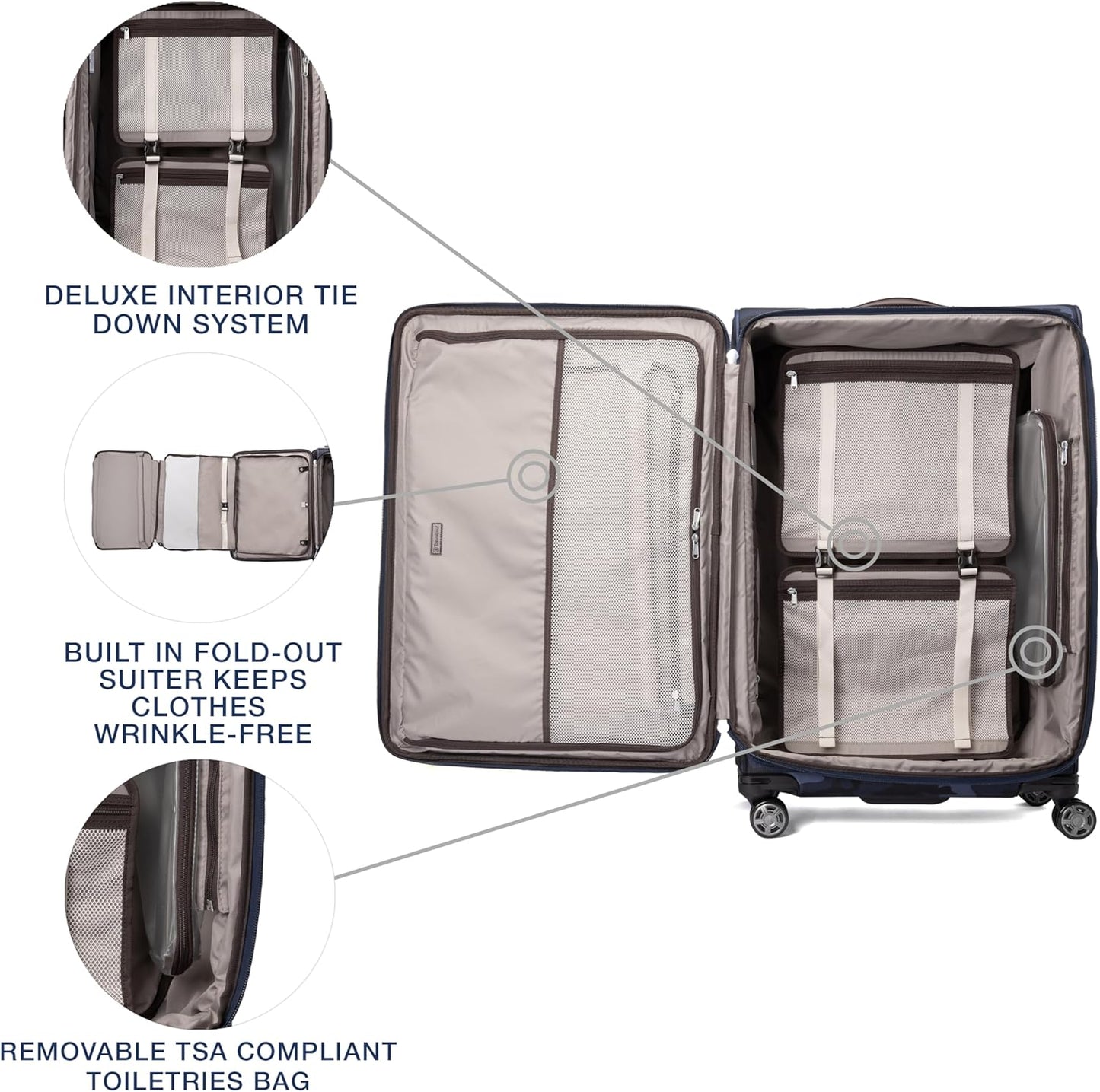 Travelpro Platinum Elite Softside Expandable Checked Luggage, 8 Wheel Spinner Large Suitcase, TSA Lock, Men and Women, Navy Camouflage, Checked Large 29-Inch