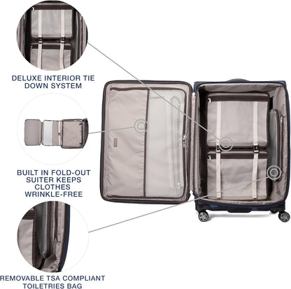 Travelpro Platinum Elite Softside Expandable Checked Luggage, 8 Wheel Spinner Large Suitcase, TSA Lock, Men and Women, Navy Camouflage, Checked Large 29-Inch