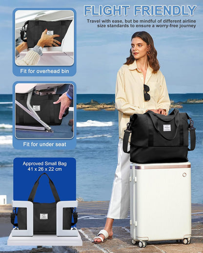 Travel Duffel Bag, Sports Tote Gym Bag, Shoulder Weekender Overnight Bag for Women