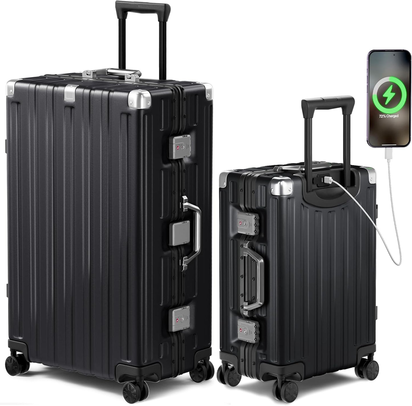 Krute Luggage Sets 2 Pieces Aluminum Frame Suitcase With Spinner Wheels 20 28 Inch Hardside No Zipper PC Luggages with USB Charger