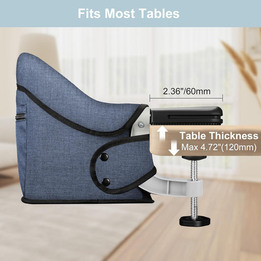Hook On High Chair, Jozzve Baby High Chair, Portable High Chair for Travel, Foldable Fast Table Chair with Storage Bag, Baby Feeding Seat Clip On High Chair for Home and Travel (Navy)