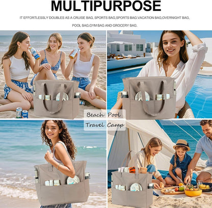 Waterproof Beach Tote Pool Bags for Women Ladies Extra Large Gym Tote Carry On Bag With Wet Compartment for Weekender Travel