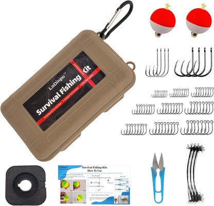 Mini Survival Fishing Kit Small Emergency Fishing TackleBox Pocket Outdoor Fishing Set Travel Party Fishing shoebox Surf Survivalist Fishing Accessories Pack Fishing Gear Gifts for Starter Men