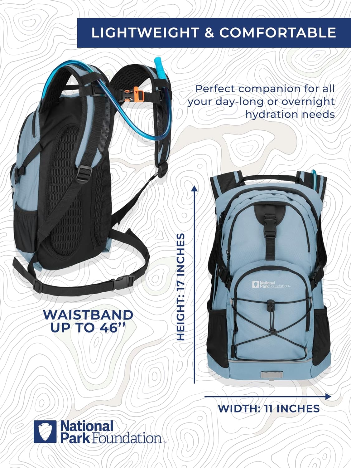 National Park Foundation 18L Hydration Backpack with 2 Liter Hydro Water Bladder Bag, Lightweight Daypack for Cycling, Hiking, Running, Climbing, for Men Women Kids