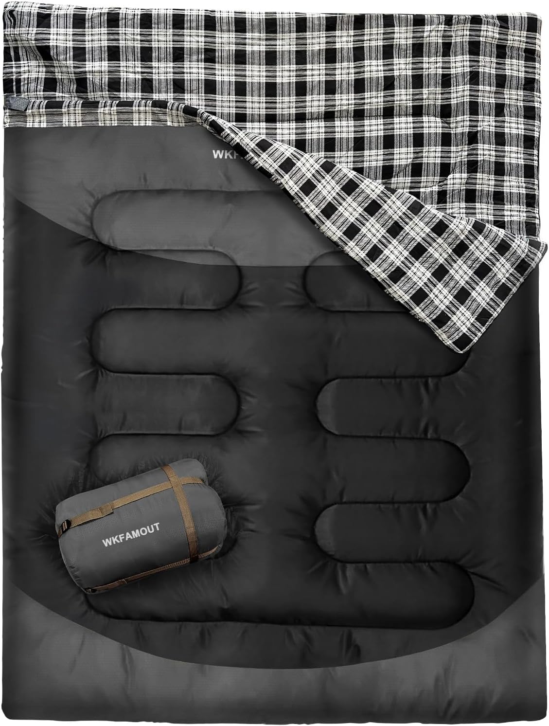 Double Sleeping Bag for Adults Machine Washable 2 Person Camping Sleeping Bag Queen Size Waterproof with Compression Sack for Cold Weather 3-4 Seasons