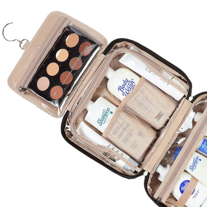 NISHEL Travel Toiletry Bag for Women Large Capacity, Makeup Essentials Organizer, Hanging Case for Accessories, Cosmetics, Black